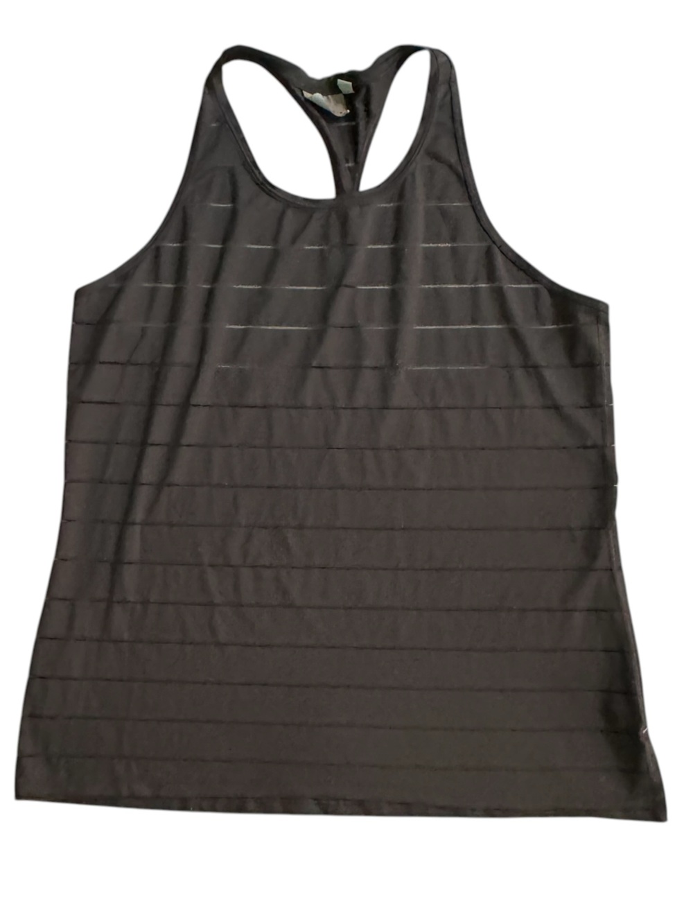 Athleta Racerback Tank Top Womens XL Gray Sheer Stripes Athletic Yoga Activewear